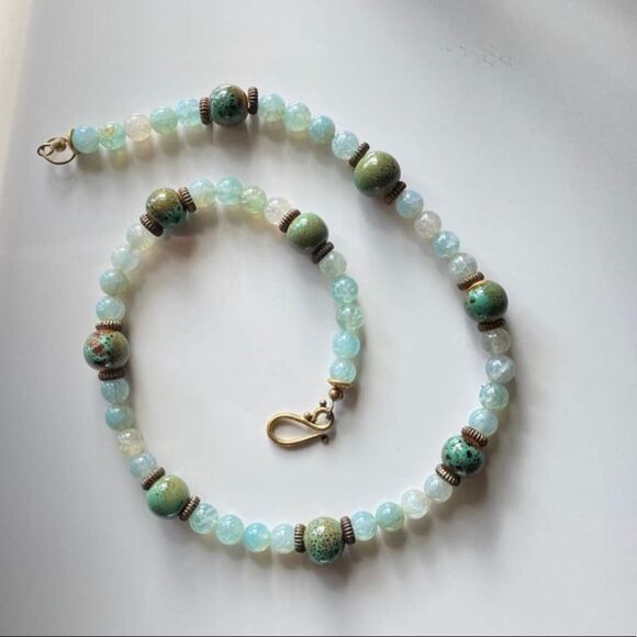 Agate and porcelain gold plated necklace and earrings set - Picture 14 of 14